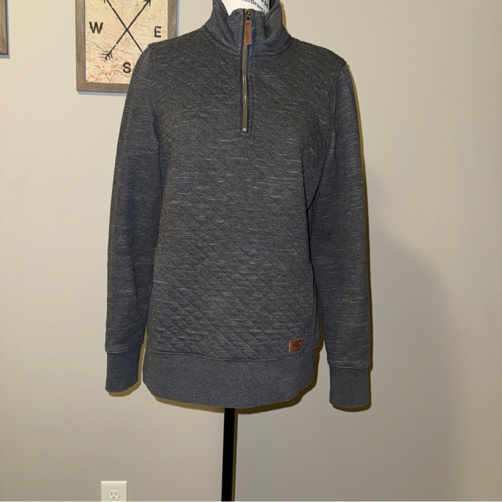 LL Bean Sweater Womens Small Gray Quilted 1/4 Zip Pullover ItemID 502745.